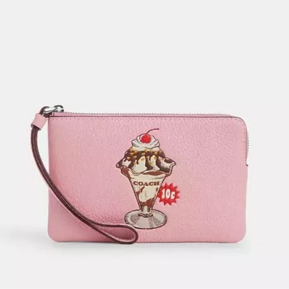 NWT COACH Corner Zip Wristlet In Signature Canvas With ice cream print - Picture 4 of 7